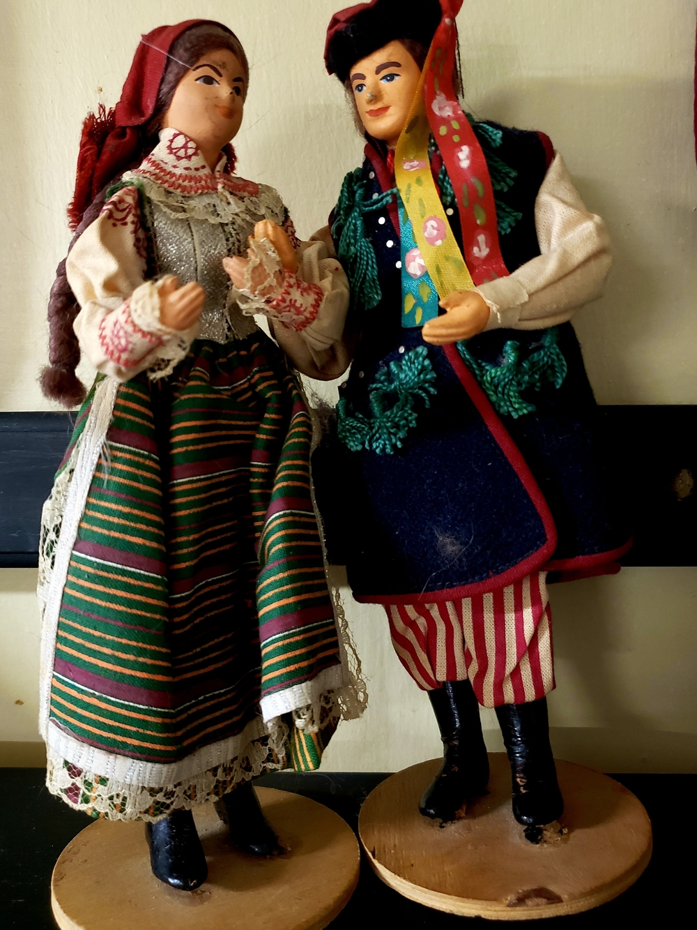 Lalki Hand Made Folk Art Decorative Doll Pair in Black & Red